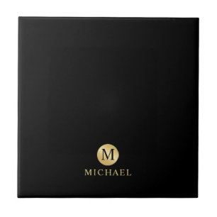 Luxe zwart en Gold-gepersonaliseerd monogram Tegeltje