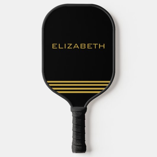 Luxe zwart en goud aangepaste naam pickleball paddle (Voorkant)