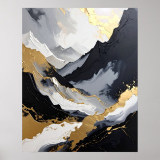 Luxe zwart en goud abstract impasto poster
