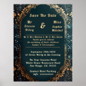 Luxe Zwart en Goud Bloemen Huwelijksuitnodiging Poster (Voorkant)