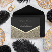Luxe zwart en goud bruiloft all in one uitnodiging