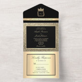 Luxe zwart en goud bruiloft all in one uitnodiging (Binnen)