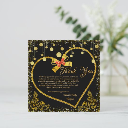 Luxe zwart en goud bruiloft Jubileum Bedankkaart (Staand voorkant)