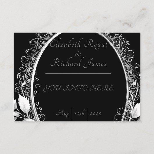 Luxe zwart en goud bruiloft thema informatiekaartje (Achterkant)
