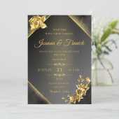 Luxe zwart en goud bruiloft uitnodiging | elegant (Staand voorkant)
