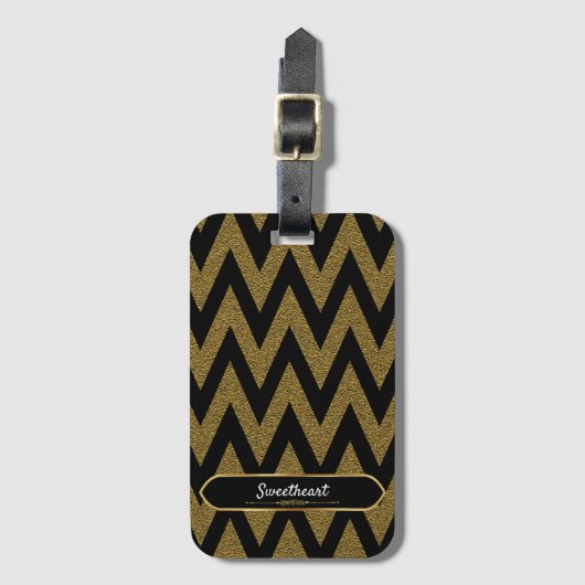 Luxe zwart en goud Chevron patroon Bagagelabel (Voorkant (verticaal))
