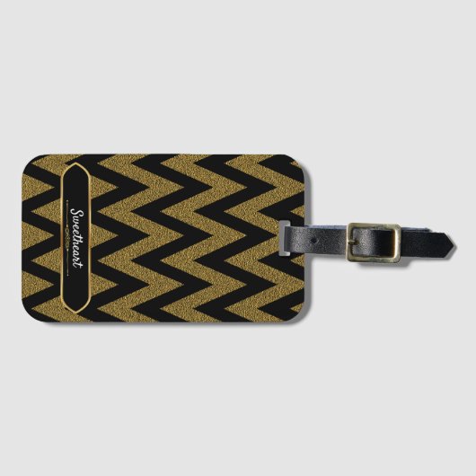 Luxe zwart en goud Chevron patroon Bagagelabel (Voorkant (horizontaal))