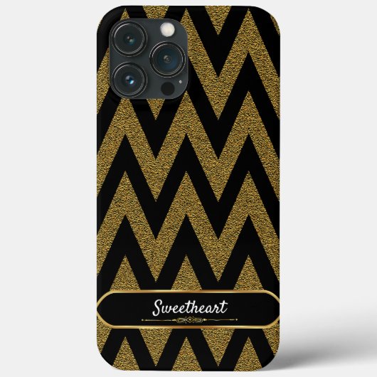 Luxe zwart en goud Chevron patroon Case-Mate iPhone Case (Achterkant)
