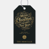 Luxe Zwart en Goud Custom Logo Vrolijk Kerstfeest Cadeaulabel (Voorkant)