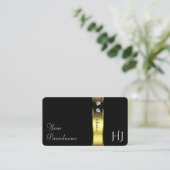 Luxe Zwart en Goud Decor Glanzende Juwelen Monogra Visitekaartje (Staand voorkant)