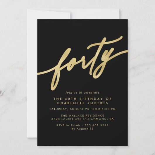 Luxe Zwart en Goud | Delicate Glam 40th Verjaardag Kaart (Voorkant)