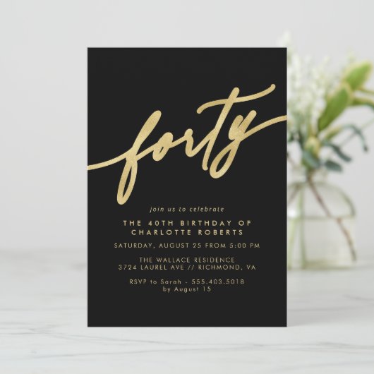 Luxe Zwart en Goud | Delicate Glam 40th Verjaardag Kaart (Staand voorkant)