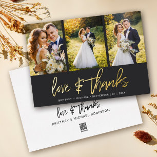 Luxe zwart en goud folie huwelijksfotocollage uitnodiging