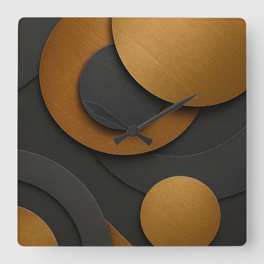 Luxe zwart en goud geometrisch abstract ontwerp vierkante klok (Voorkant)