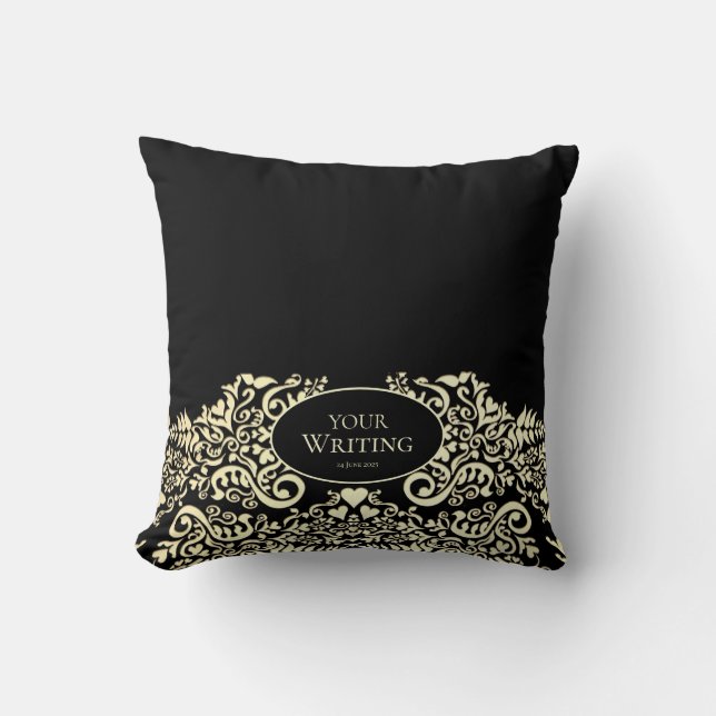 Luxe zwart en goud gepersonaliseerd kussen (Voorkant)