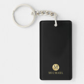 Luxe zwart en goud gepersonaliseerd monogram sleutelhanger (Voorkant)