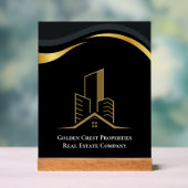 Luxe zwart en goud gepersonaliseerd onroerend goed acryl bord (Neutraal)