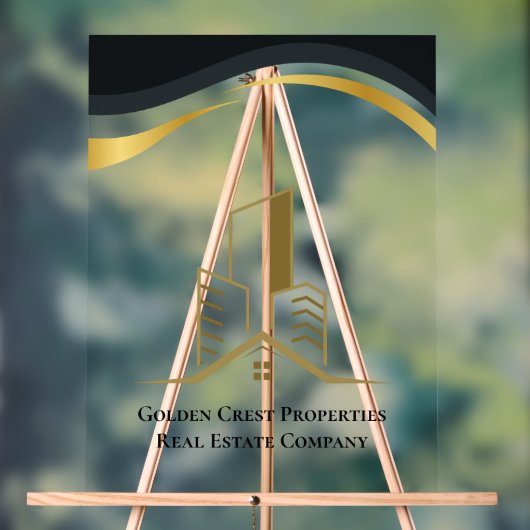 Luxe zwart en goud gepersonaliseerd onroerend goed acryl bord (Neutraal)