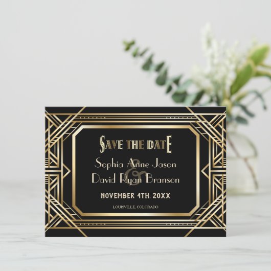 Luxe Zwart en Goud Geweldige Save The Date (Staand voorkant)