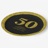Luxe Zwart en Goud Glitter 50ste Verjaardagsfeest Papieren Bordje (Gekanteld)