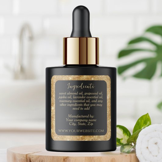Luxe Zwart en Goud Glitter Ingrediënten Label