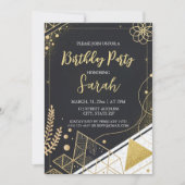 Luxe zwart en goud glitter moderne verjaardag kaart (Voorkant)