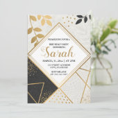 Luxe zwart en goud glitter moderne verjaardag kaart (Staand voorkant)