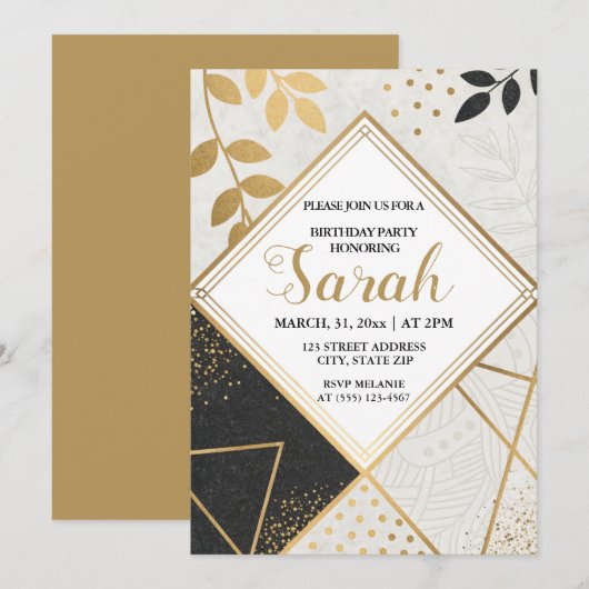 Luxe zwart en goud glitter moderne verjaardag kaart (Voorkant / Achterkant)