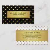 Luxe Zwart en Goud Glitter Polka Dots Visitekaartje (Voorkant / Achterkant)
