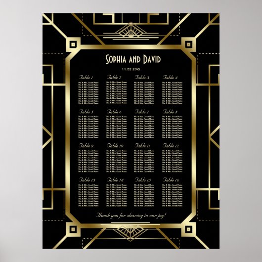 Luxe Zwart en Goud Groot Stoeldiagram Poster (Voorkant)