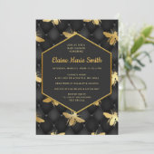 Luxe zwart en goud honing bij Baby shower Kaart (Staand voorkant)