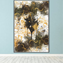 Luxe Zwart en Goud Inkt Abstracte Canvasprint