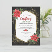 Luxe Zwart en Goud Kerstdiner Uitnodiging (Staand voorkant)