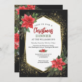 Luxe Zwart en Goud Kerstdiner Uitnodiging (Voorkant / Achterkant)