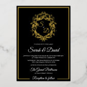 Luxe Zwart en Goud Klassieke Elegante Huwelijk Folie Uitnodiging (Voorkant)