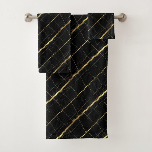 Luxe zwart en goud marmer bad handdoek (Insitu)