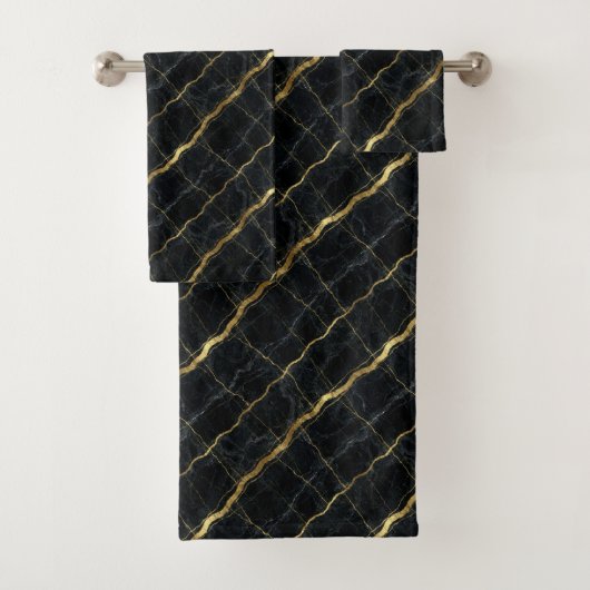Luxe zwart en goud marmer bad handdoek (Insitu)
