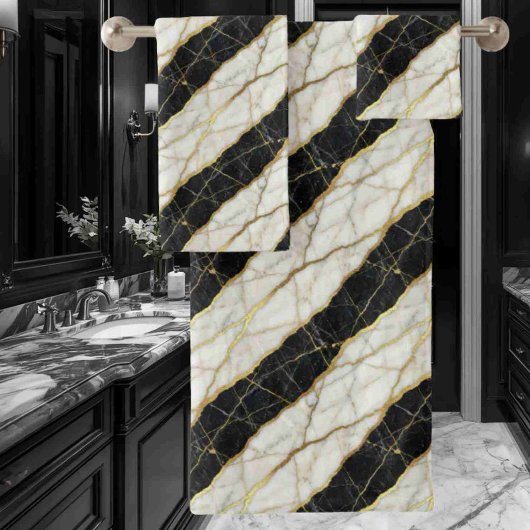 Luxe zwart en goud marmer bad handdoek