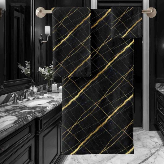 Luxe zwart en goud marmer bad handdoek