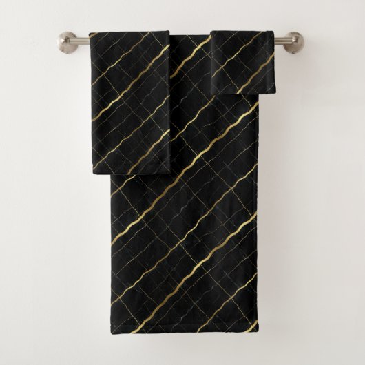 Luxe zwart en goud marmer bad handdoek (Insitu)