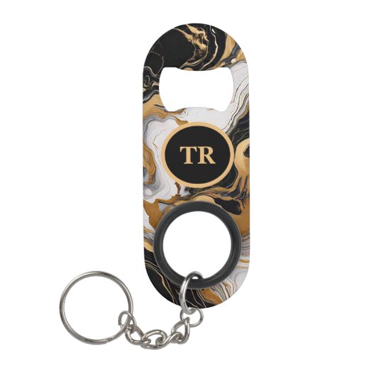 Luxe zwart en goud marmer  mini flessenopener (Voorkant)