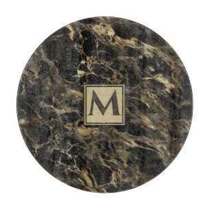 Luxe Zwart en Goud Marmer Monogram Snijplank
