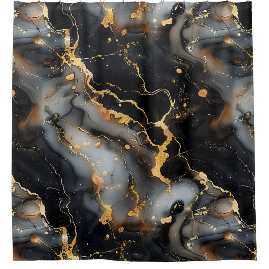 Luxe zwart en goud marmeren achtergrond douchegordijn (Voorkant)