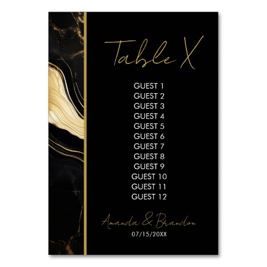 Luxe zwart en goud marmeren bruiloft kaart (Voorkant)