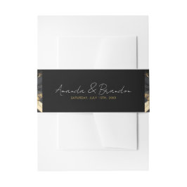 Luxe zwart en goud marmeren bruiloft uitnodigingen wikkel