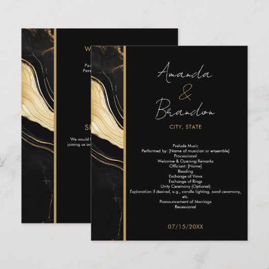 Luxe zwart en goud marmeren foto bruiloft (Voorkant / Achterkant)