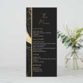 Luxe zwart en goud marmeren foto bruiloft menu (Staand voorkant)