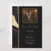 Luxe zwart en goud marmeren foto bruiloft save the date (Voorkant)