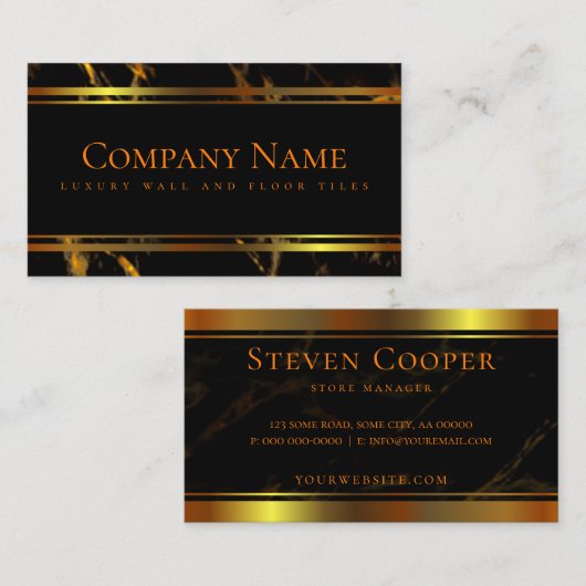 Luxe Zwart en Goud Marmeren Muur en Vloer Tegels Visitekaartje (Voorkant / Achterkant)