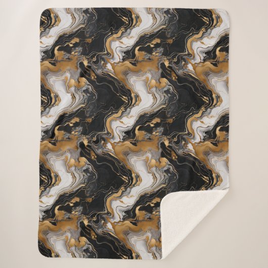 Luxe zwart en goud marmeren sherpa deken (Voorkant)